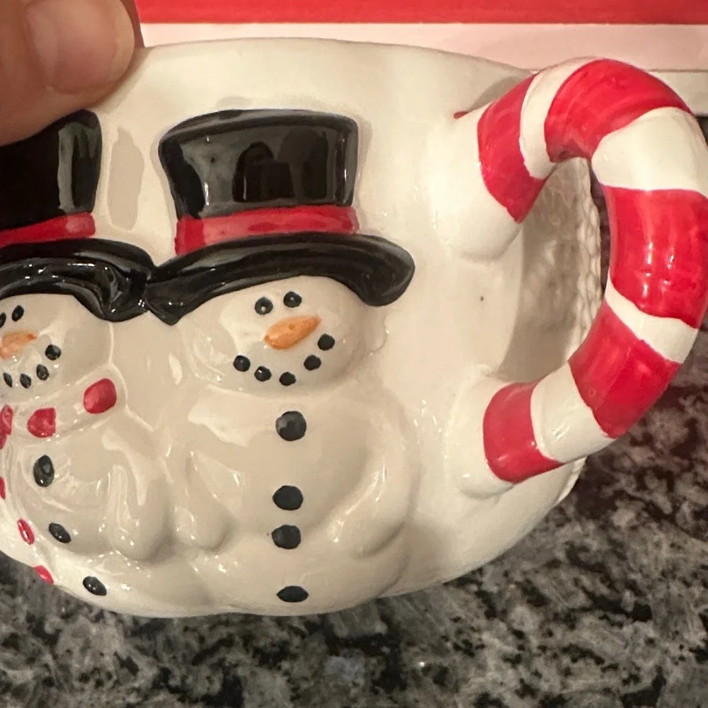Festive Snowman Mug with Candy Cane Handle